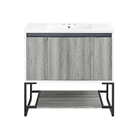 Swiss Madison Marseille 36 in. Gray Bathroom Vanity With White, 3-Hole Ceramic Sink Top