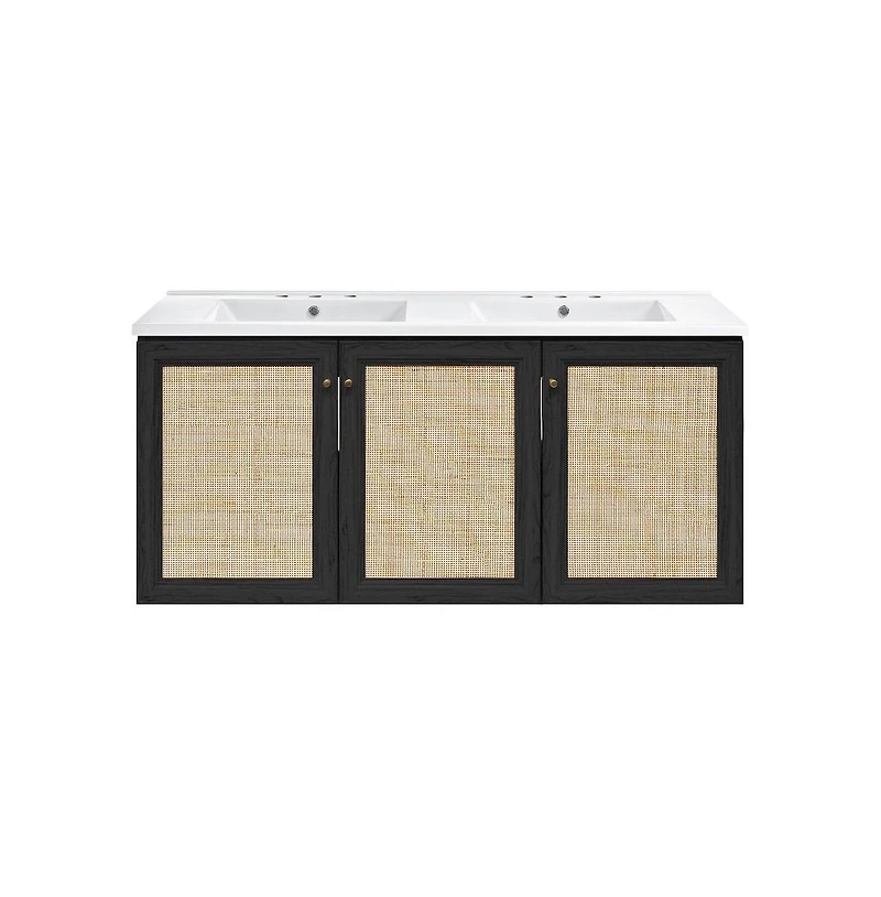 Swiss Madison 48" Wall-Mounted Bathroom Vanity, 3-Hole Widespread Double Basin Sink Top