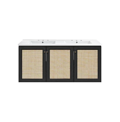 Swiss Madison 48" Wall-Mounted Bathroom Vanity, 3-Hole Widespread Double Basin Sink Top