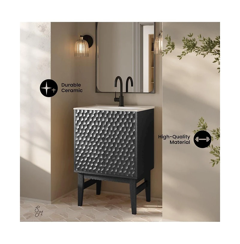 Swiss Madison Bosse 24" Freestanding Bathroom Vanity in Black Oak with Sink Top