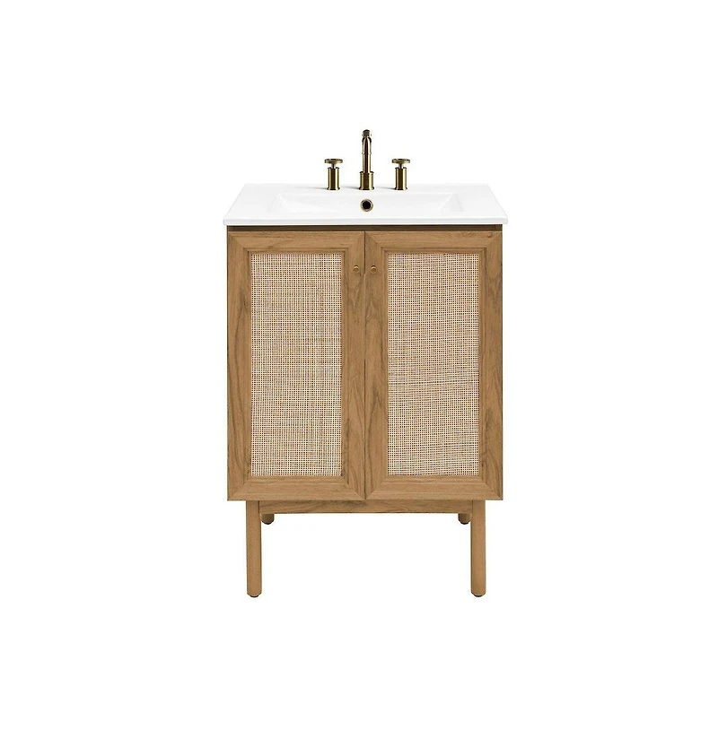 Swiss Madison 24" Freestanding Bathroom Vanity in Golden Oak with 3-Hole Centerset Sink Top