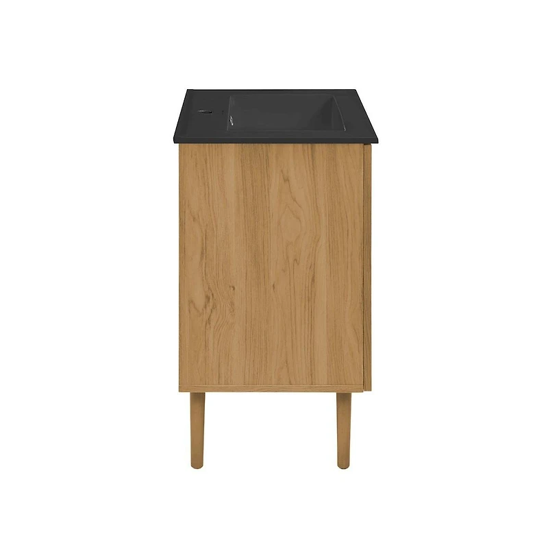 Swiss Madison Bron 24" Freestanding Bathroom Vanity in Golden Oak with Black Sink Top