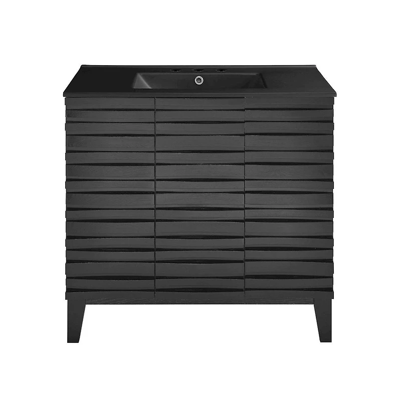 Swiss MadisonCascade 36 in. Black Oak Bathroom Vanity With Black, 3-Hole Ceramic Sink Top