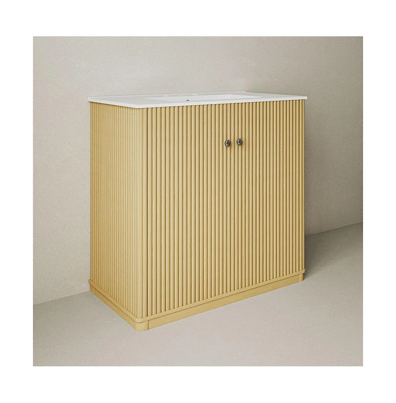 Swiss Madison 36" Freestanding Bathroom Vanity in Natural Oak with 3-Hole Widespread Sink Top