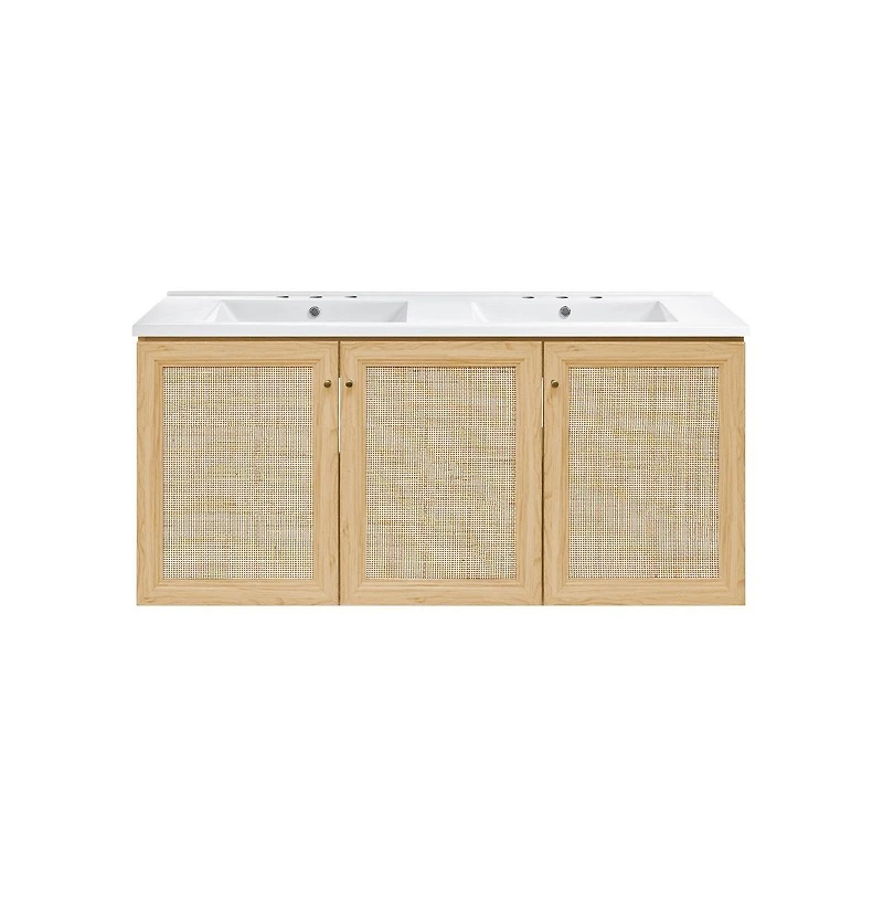 48" Wall-Mounted Bathroom Vanity, 3-Hole Widespread Double Basin Sink Top
