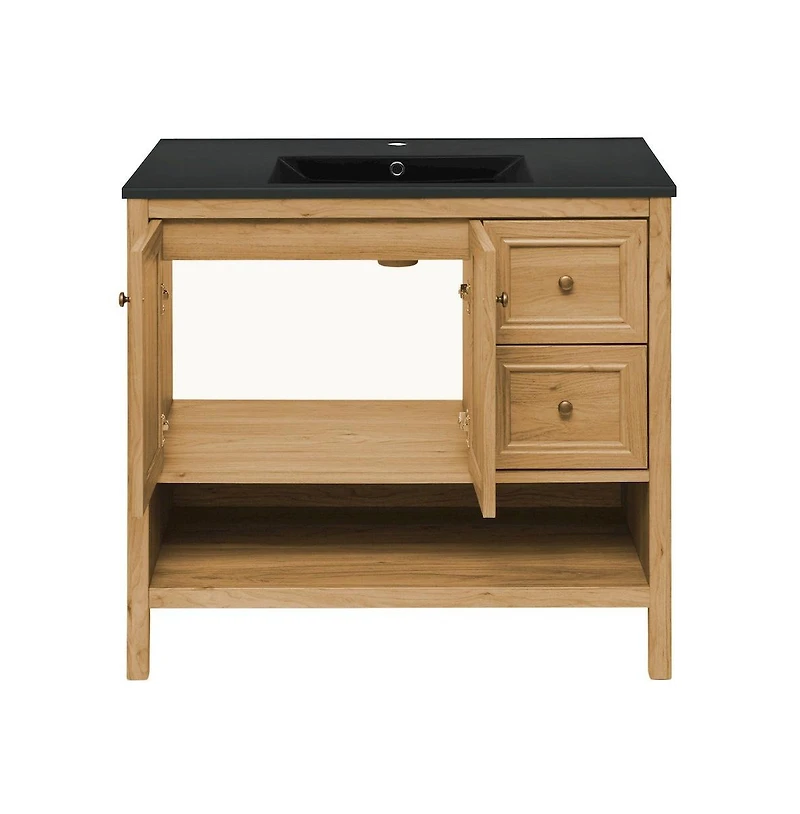 Swiss MadisonChateau 36"; Freestanding Bathroom Vanity in Golden Oak with Black Sink Top