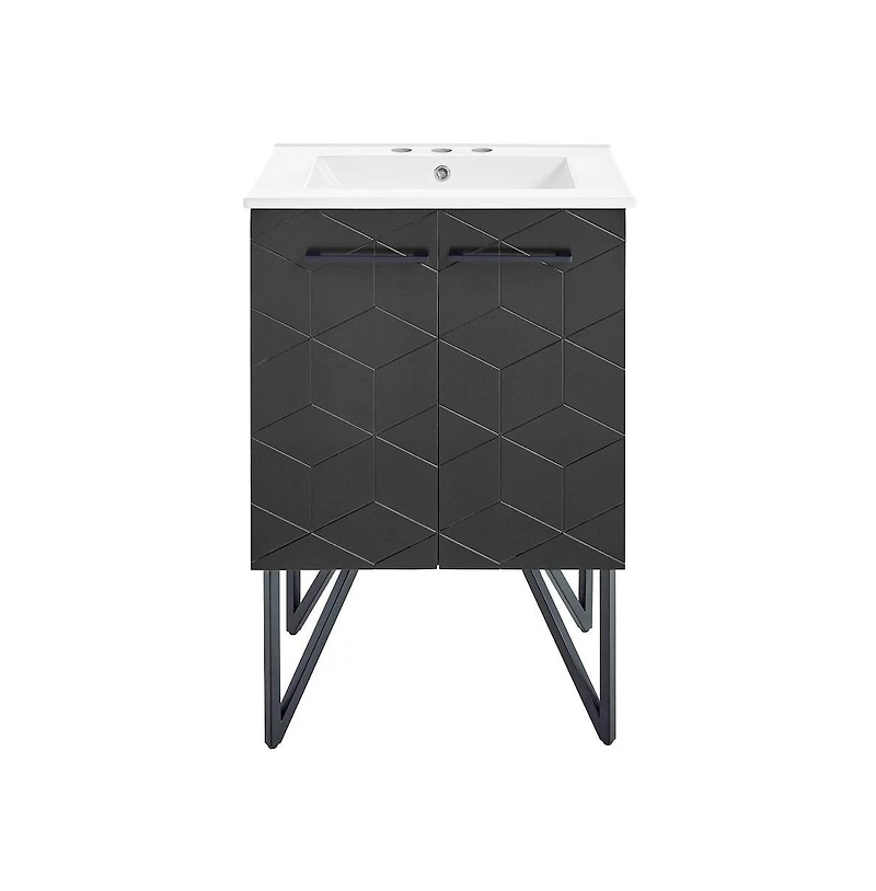 Annecy 24 in. Phantom Black Bathroom Vanity With White, 3-Hole Ceramic Sink Top