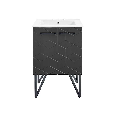 Annecy 24 in. Phantom Black Bathroom Vanity With White, 3-Hole Ceramic Sink Top