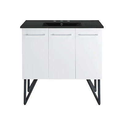 Swiss Madison Annecy 36 in. White Bathroom Vanity With Black, 3-Hole Ceramic Sink Top