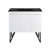 Swiss Madison Annecy 36 in. White Bathroom Vanity With Black, 3-Hole Ceramic Sink Top