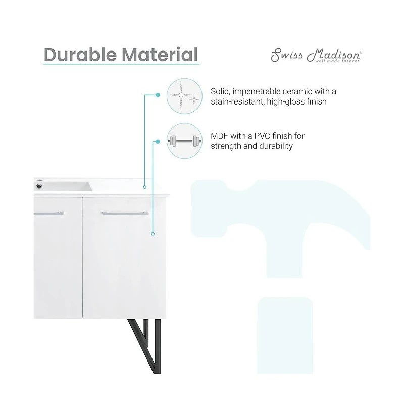 Swiss Madison Annecy 48" Freestanding Bathroom Vanity in White with Sink Top