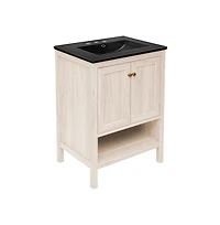 Swiss Madison 24" Freestanding Bathroom Vanity in White Oak, Black 3-Hole Centerset Sink Top