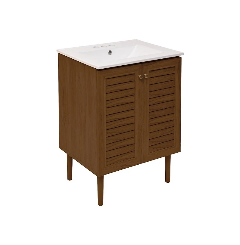 Swiss Madison 24" Freestanding Bathroom Vanity in Brown Oak with 3-Hole Centerset Sink Top