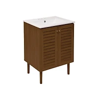 Swiss Madison 24" Freestanding Bathroom Vanity in Brown Oak with 3-Hole Centerset Sink Top