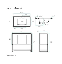 Swiss MadisonMarseille 36 in. Gray Bathroom Vanity With Black, 3-Hole Ceramic Sink Top