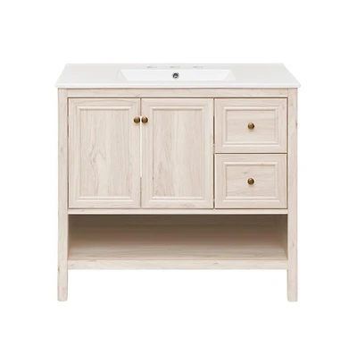 Swiss Madison36" Freestanding Bathroom Vanity in White Oak with 3-Hole Widespread Sink Top