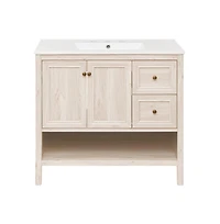 Swiss Madison36" Freestanding Bathroom Vanity in White Oak with 3-Hole Widespread Sink Top