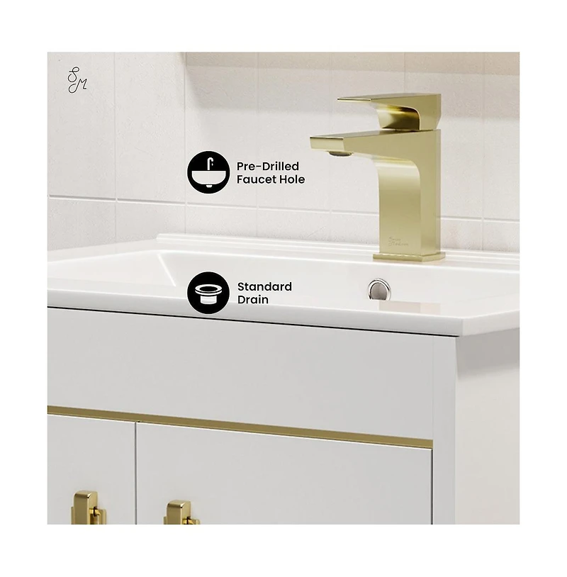 Swiss Madison Lumiere 24" Freestanding Bathroom Vanity in White with Sink Top