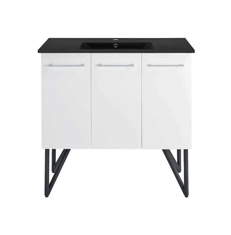 Annecy 36 in. White Bathroom Vanity With Black Ceramic Sink Top