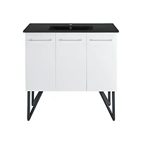 Annecy 36 in. White Bathroom Vanity With Black Ceramic Sink Top