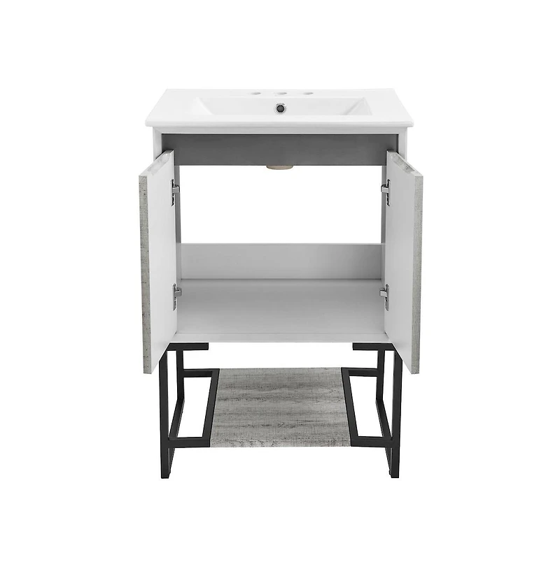 Swiss Madison Marseille 24 in. Gray Oak Bathroom Vanity With White, 3-Hole Ceramic Sink Top