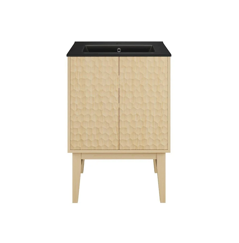 Swiss Madison Bosse 24" Freestanding Bathroom Vanity in Natural Oak with Black Sink Top