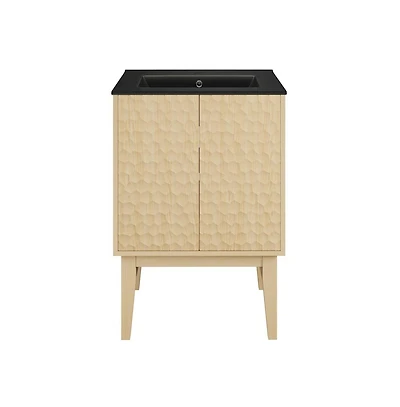 Swiss Madison Bosse 24" Freestanding Bathroom Vanity in Natural Oak with Black Sink Top