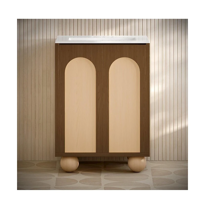 Swiss Madison 24" Freestanding Bathroom Vanity in Brown Oak with 3-Hole Centerset Sink Top