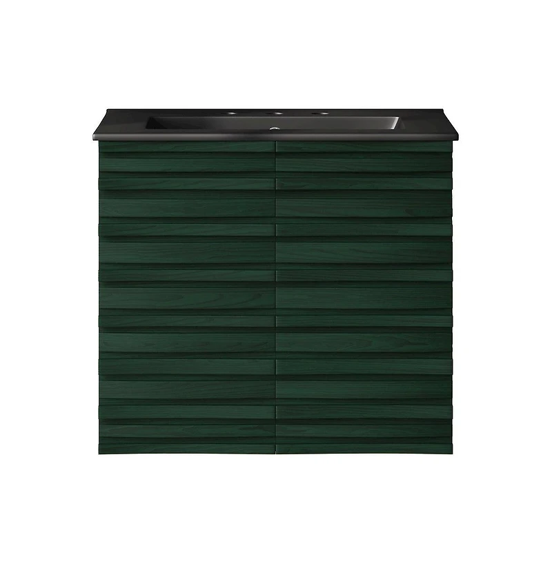 Swiss Madison 24" Wall-Mounted Bathroom Vanity in Green Oak, Black 3-Hole Widespread Sink Top