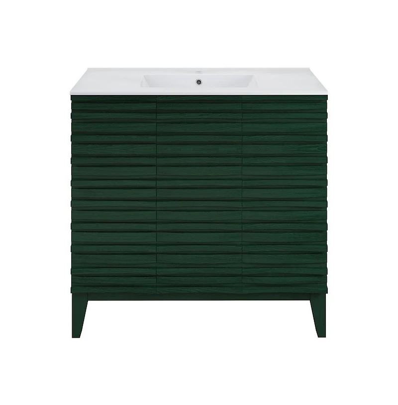 Swiss Madison Cascade 36" Freestanding Bathroom Vanity in Green Oak with Sink Top