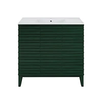 Swiss Madison Cascade 36" Freestanding Bathroom Vanity in Green Oak with Sink Top