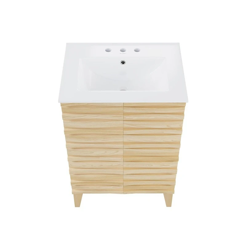 Swiss Madison Cascade 24 in. Natural Oak Bathroom Vanity With White, 3-Hole Ceramic Sink Top
