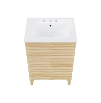 Swiss Madison Cascade 24 in. Natural Oak Bathroom Vanity With White, 3-Hole Ceramic Sink Top