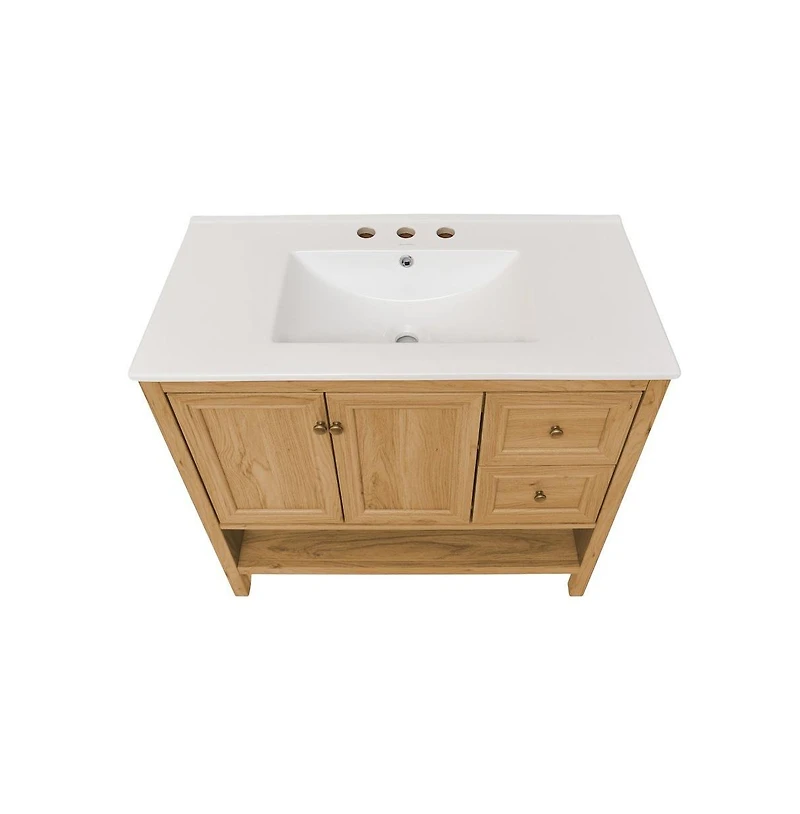 36" Freestanding Bathroom Vanity in Golden Oak with 3-Hole Widespread Sink Top