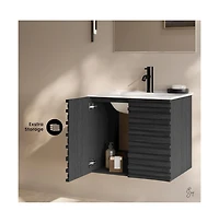 Swiss Madison Cascade 24" Wall-Mounted Bathroom Vanity in Black Oak with Sink Top
