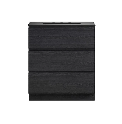 Swiss Madison 30" Freestanding Bathroom Vanity in Black Oak, Black 3-Hole Widespread Sink Top
