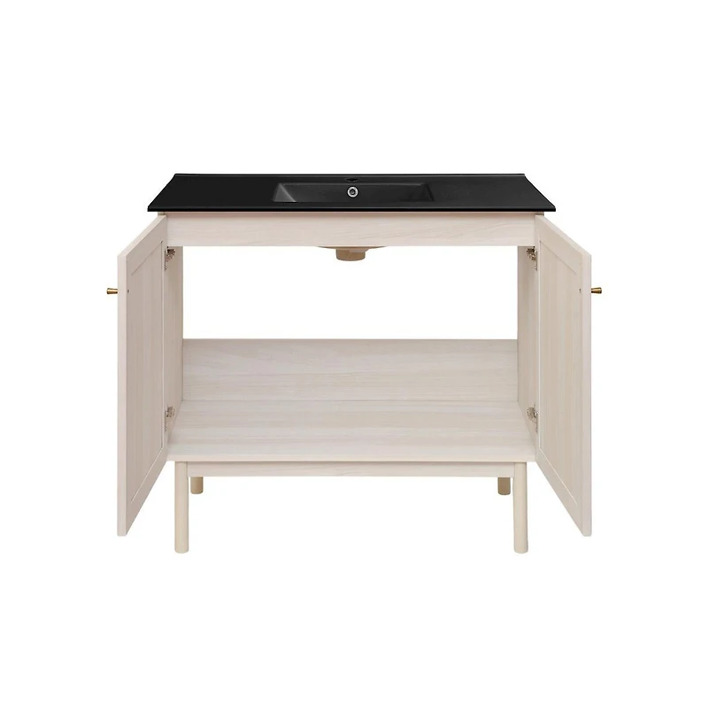 Swiss Madison Classe 36" Freestanding Bathroom Vanity in White Oak with Black Sink Top