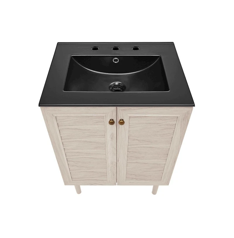 Swiss Madison24" Freestanding Bathroom Vanity in White Oak, Black 3-Hole Widespread Sink Top