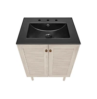 Swiss Madison24" Freestanding Bathroom Vanity in White Oak, Black 3-Hole Widespread Sink Top
