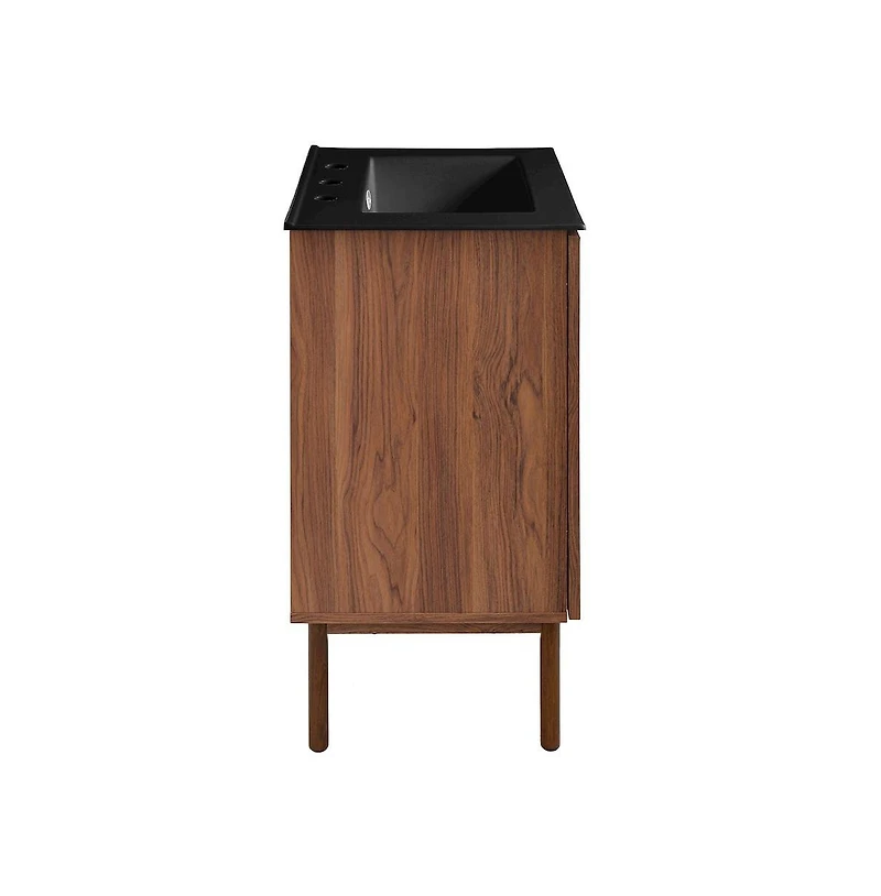 Swiss Madison 24" Freestanding Bathroom Vanity in Brown Oak, Black 3-Hole Centerset Sink Top