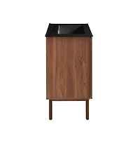 Swiss Madison 24" Freestanding Bathroom Vanity in Brown Oak, Black 3-Hole Centerset Sink Top