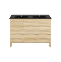 Swiss Madison 48 in. Natural Oak, Double Basin Bathroom Vanity With Black Ceramic Sink Top