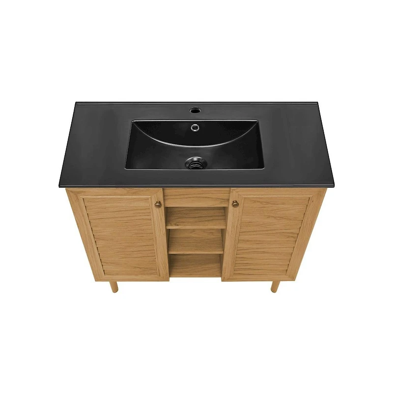 Swiss MadisonBron 36" Freestanding Bathroom Vanity in Golden Oak with Black Sink Top
