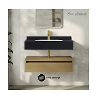 Swiss Madison 36" Wall-Mounted Bathroom Vanity in Natural Oak with Marble Sink Top