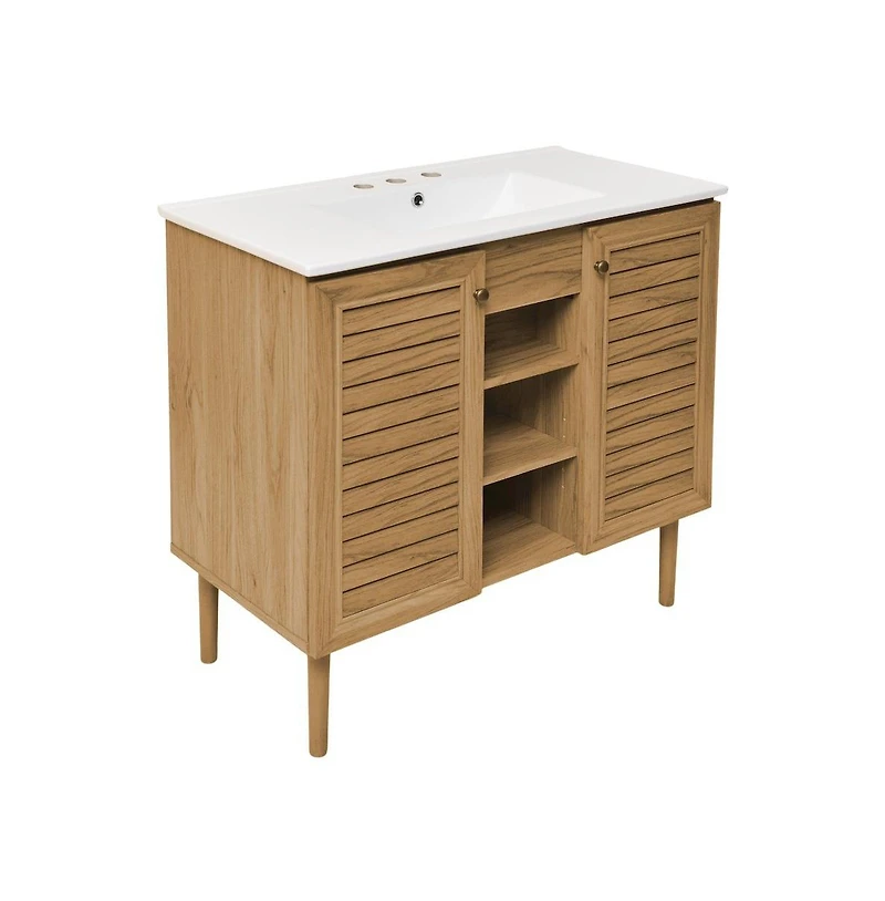 Swiss Madison 36" Freestanding Bathroom Vanity in Golden Oak with 3-Hole Widespread Sink Top