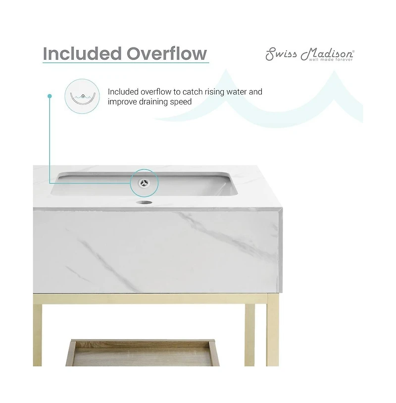 Swiss Madison Beau 24" Open Shelf Natural Oak Frame Freestanding Bathroom Vanity with Sink Top