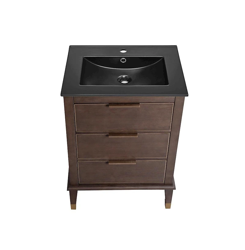 Swiss MadisonHugo 24 in. Brown Oak Bathroom Vanity With Black Ceramic Sink Top