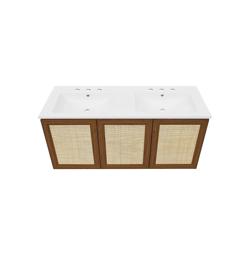 Swiss Madison 48" Wall-Mounted Bathroom Vanity, 3-Hole Widespread Double Basin Sink Top