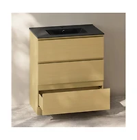 Swiss Madison Liberte 30" Freestanding Bathroom Vanity in Natural Oak with Black Sink Top