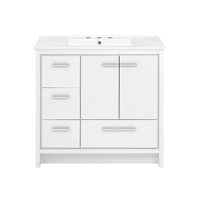 Virage 36 in. White Bathroom Vanity With White, 3-Hole Ceramic Sink Top